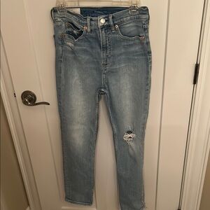 GAP Blue Ankle Cropped Jeans with Distressed Details